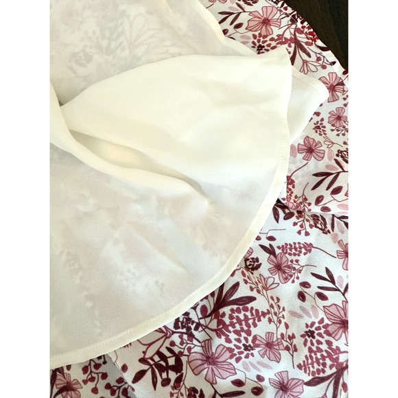 Amour Vert Women's Cottagecore  Mini Dress Silk Crimson & White Floral Sm - Picture 6 of 8